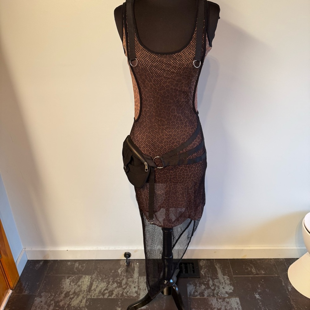 Les Gozesses De Paris Sheer Black Mesh Dress with Belt Ring